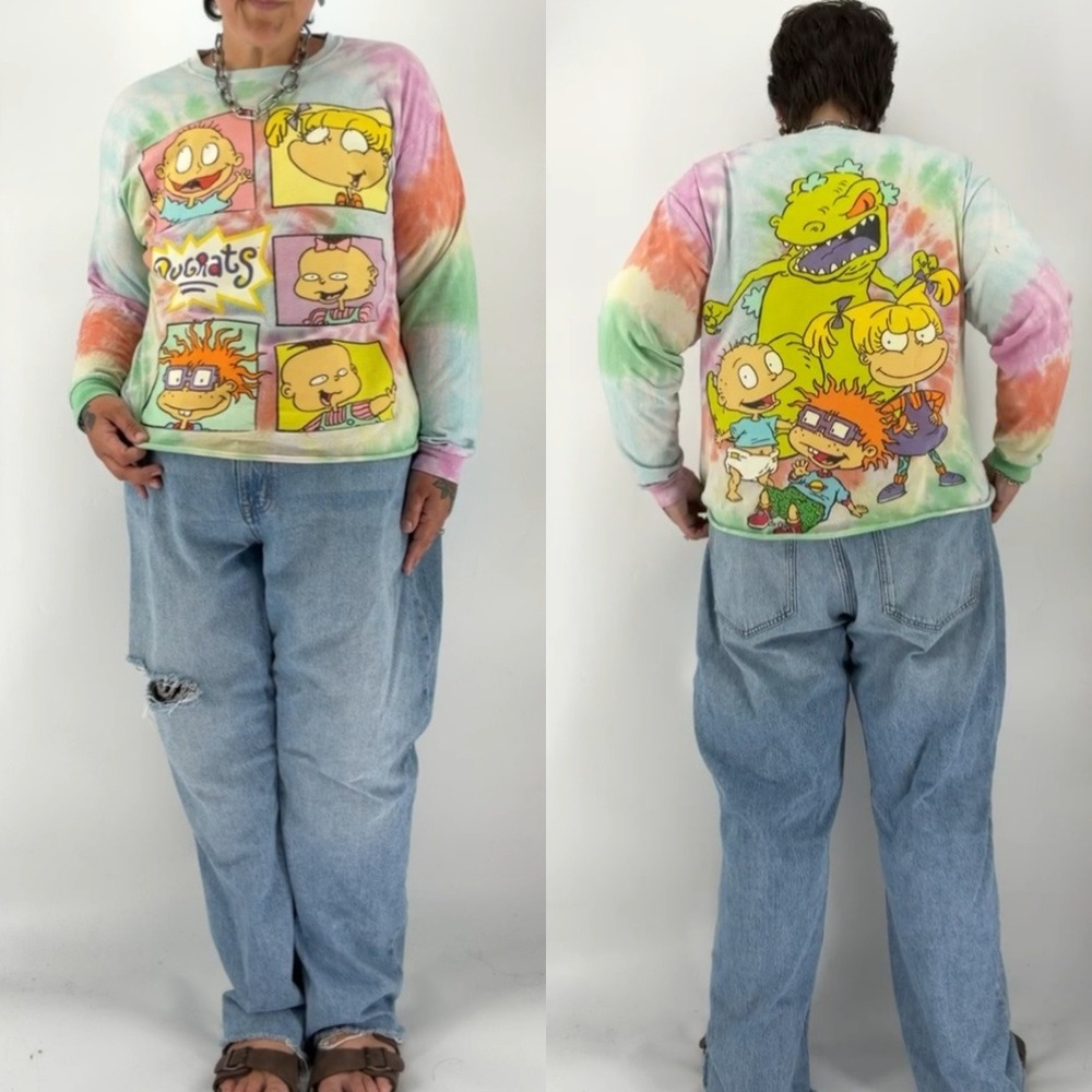 Nickelodeon tiedye long sleeve grunge crew neck shirt boxy crop tee 3X plus size